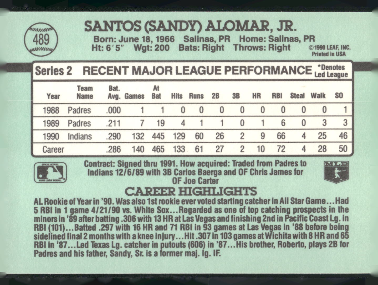 1991 Donruss #489 Sandy Alomar