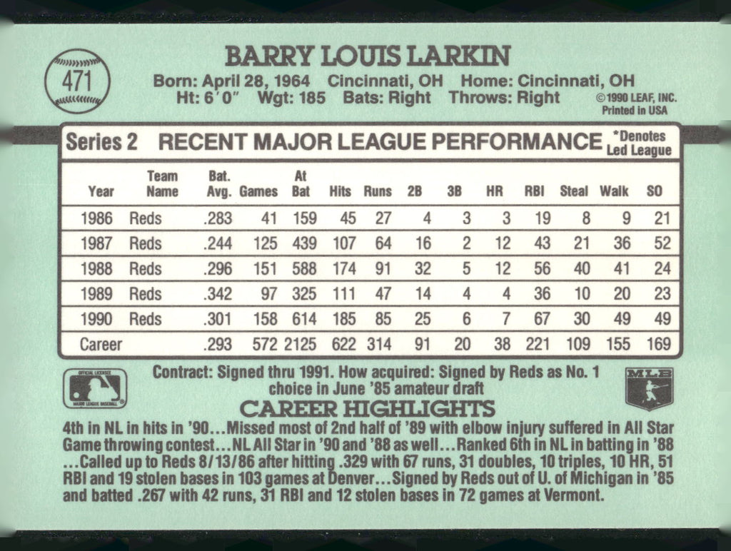 1991 Donruss #471 Barry Larkin