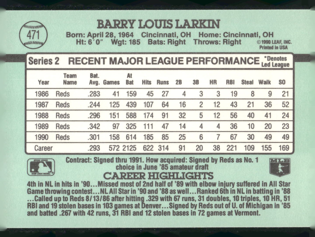 1991 Donruss #471 Barry Larkin