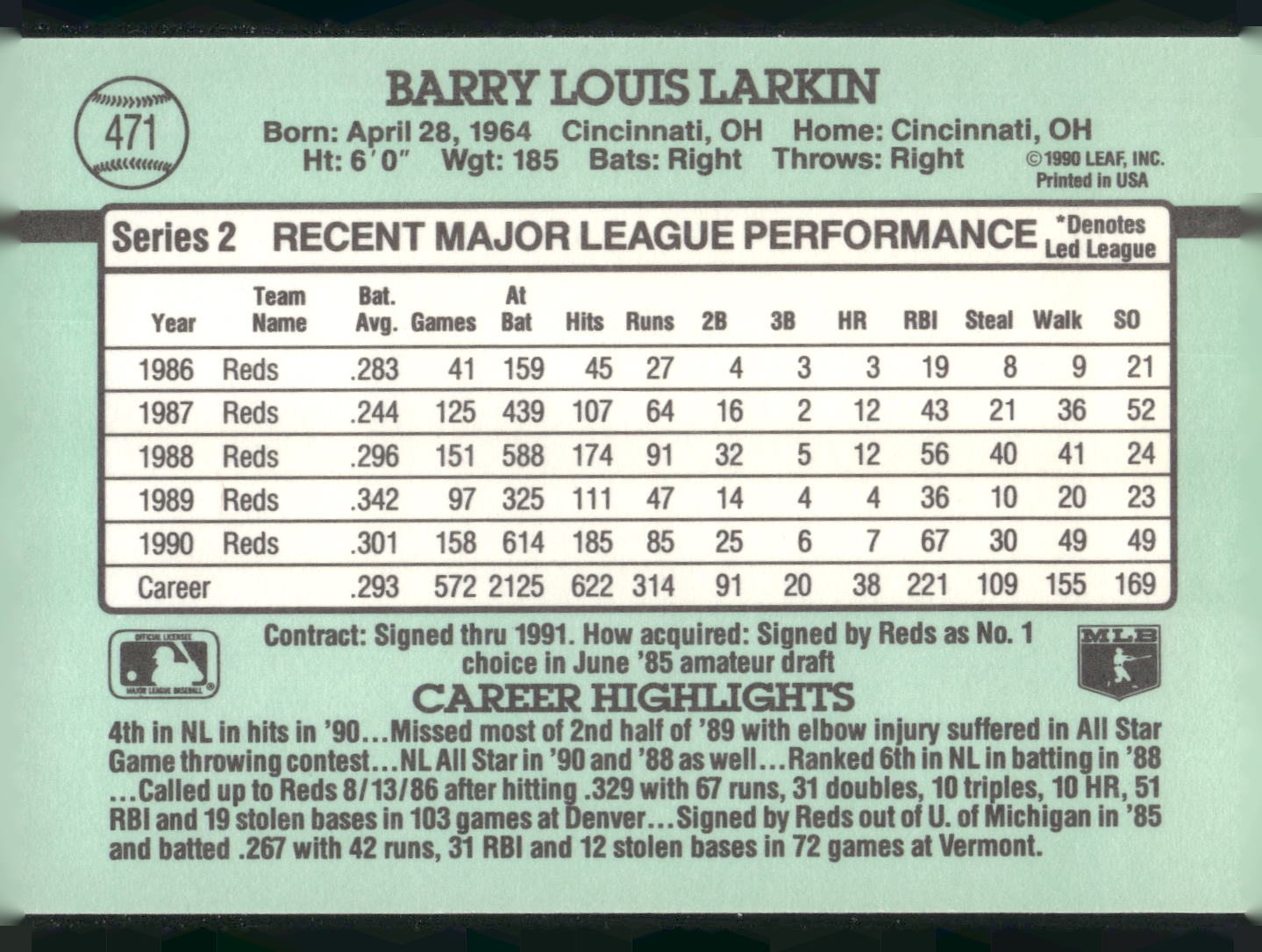 1991 Donruss #471 Barry Larkin