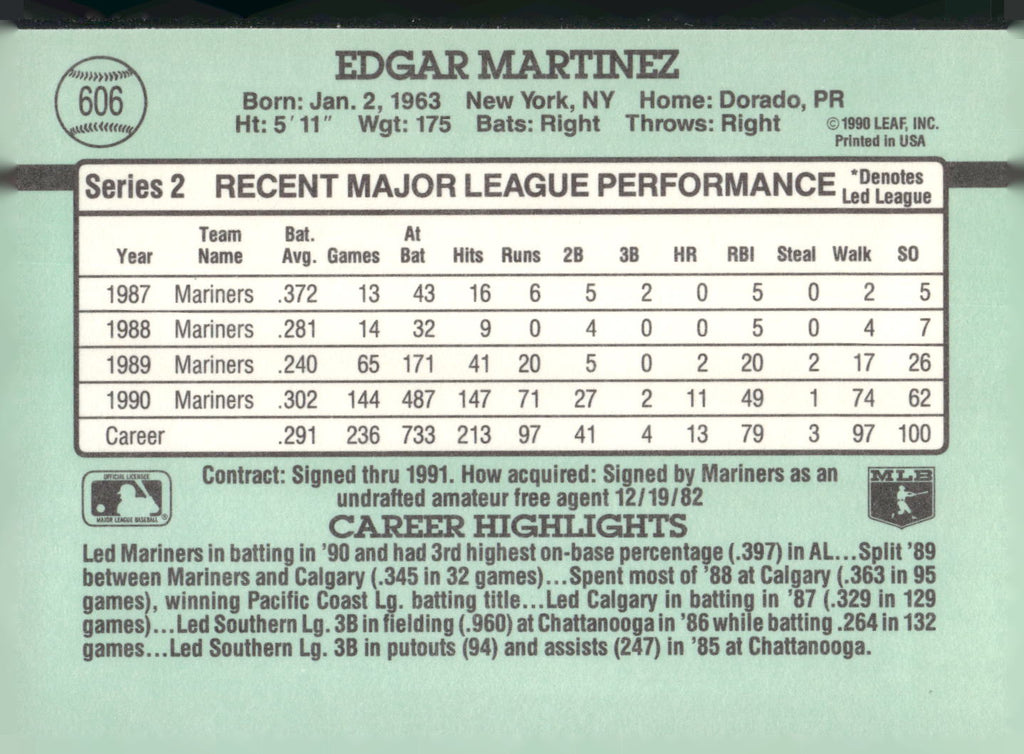 1991 Donruss #606 Edgar Martinez
