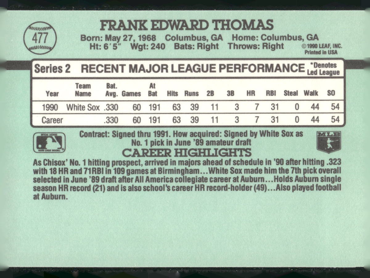 1991 Donruss #477 Frank Thomas