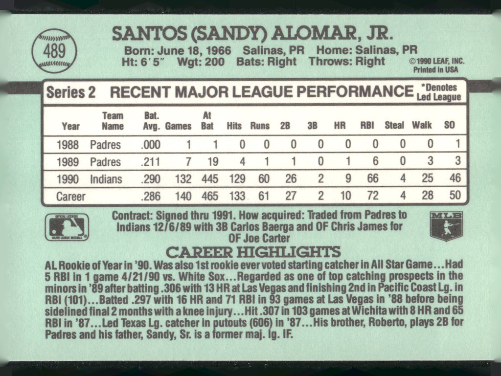 1991 Donruss #489 Sandy Alomar