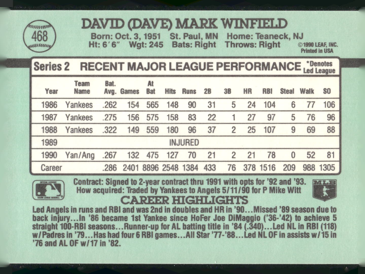 1991 Donruss #468 Dave Winfield