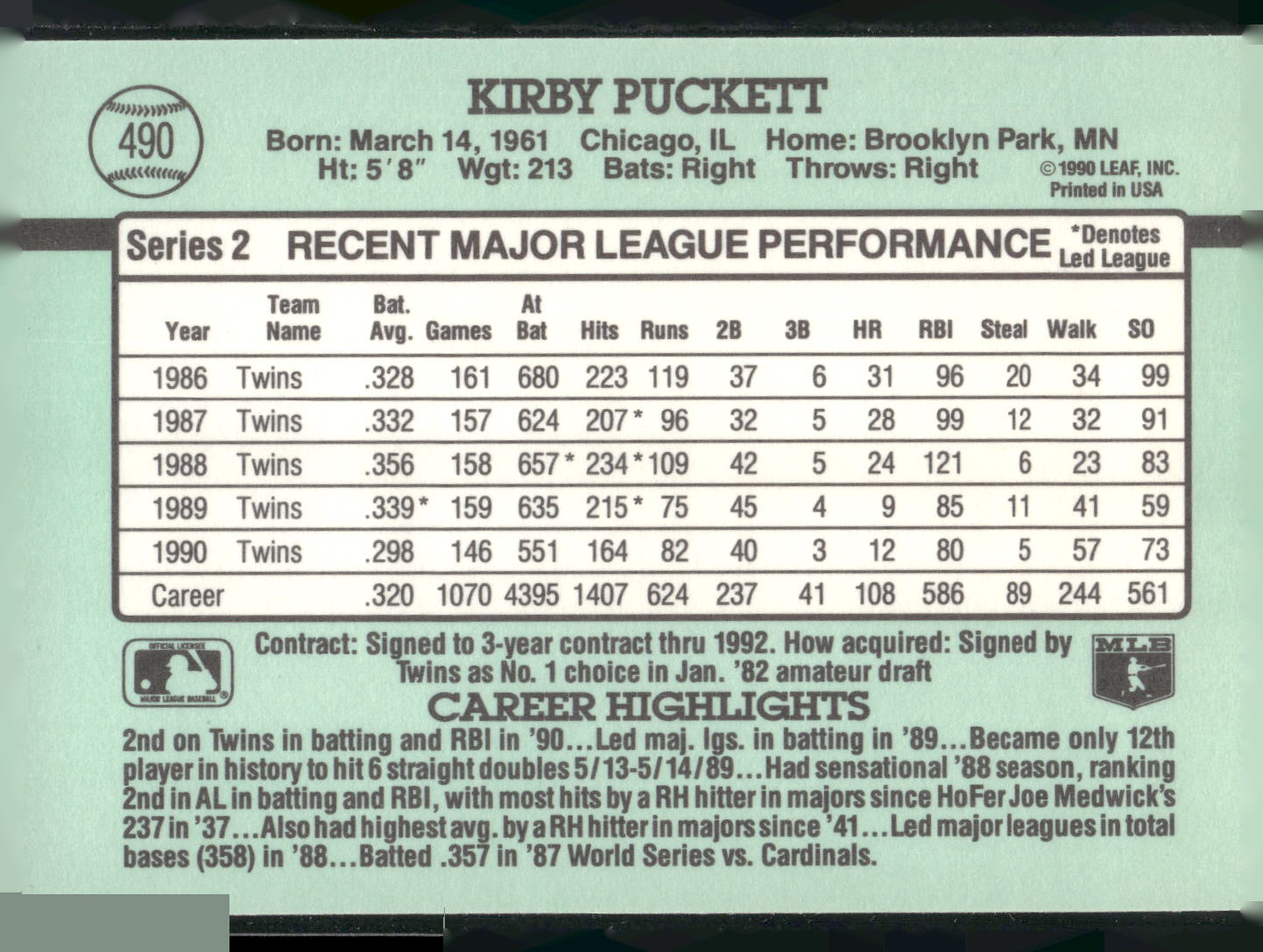 1991 Donruss #490 Kirby Puckett