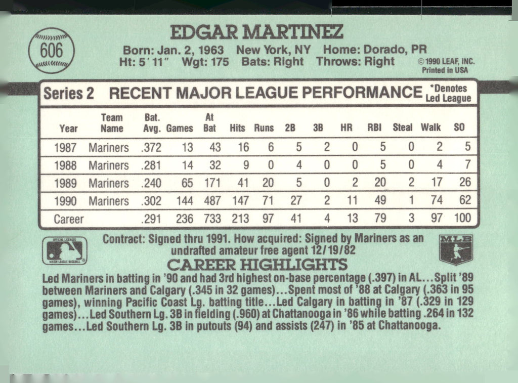 1991 Donruss #606 Edgar Martinez