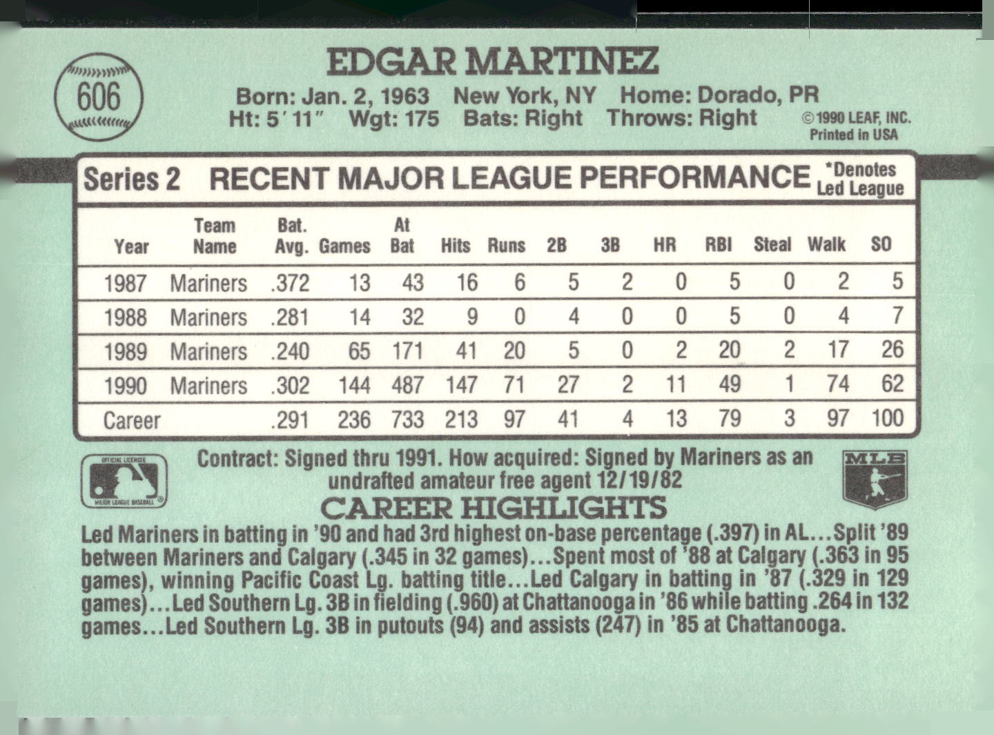 1991 Donruss #606 Edgar Martinez