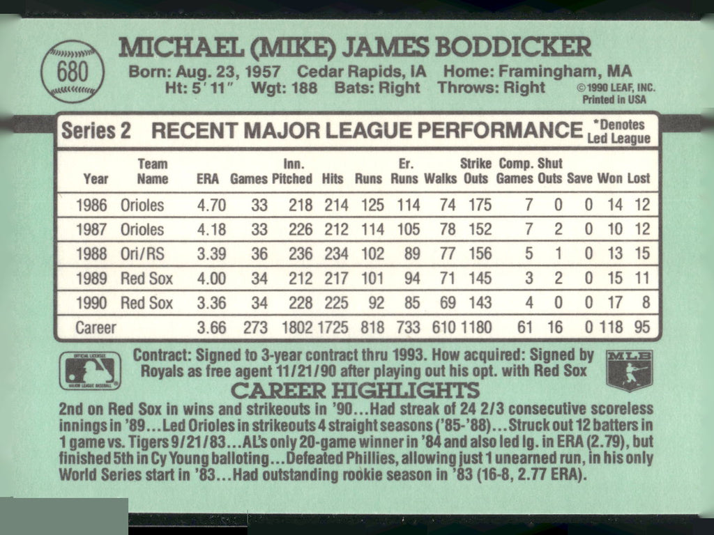 1991 Donruss #680 Mike Boddicker
