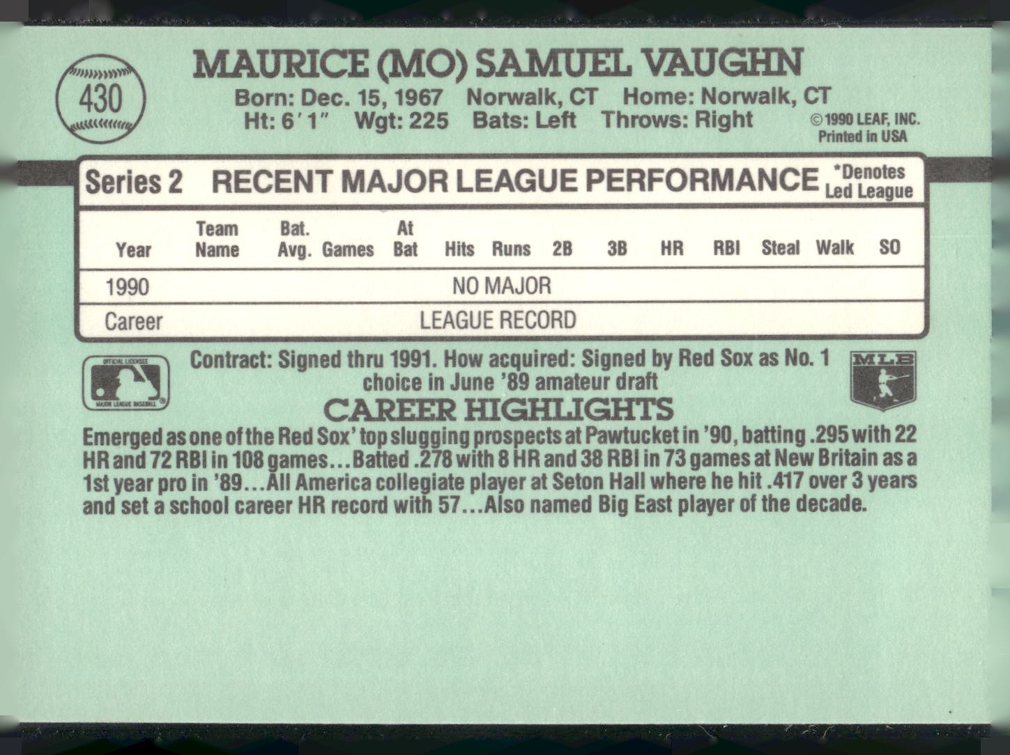 1991 Donruss #430 Mo Vaughn