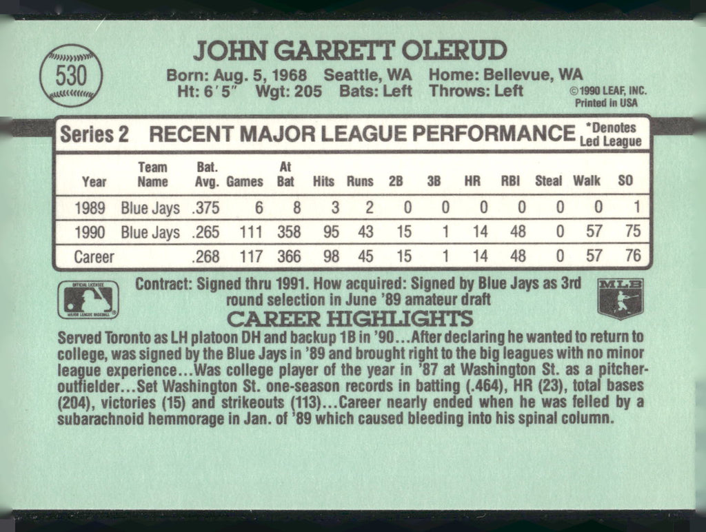 1991 Donruss #530 John Olerud