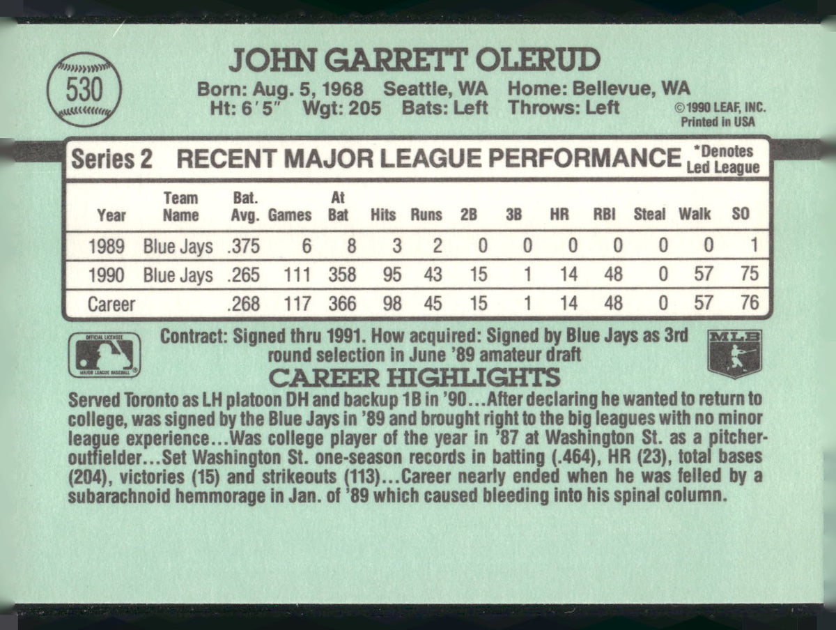 1991 Donruss #530 John Olerud