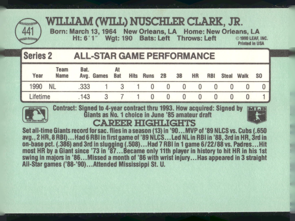 1991 Donruss #441 Will Clark