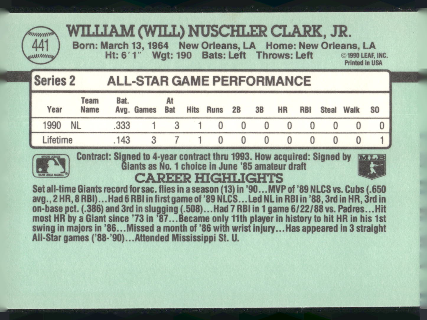 1991 Donruss #441 Will Clark