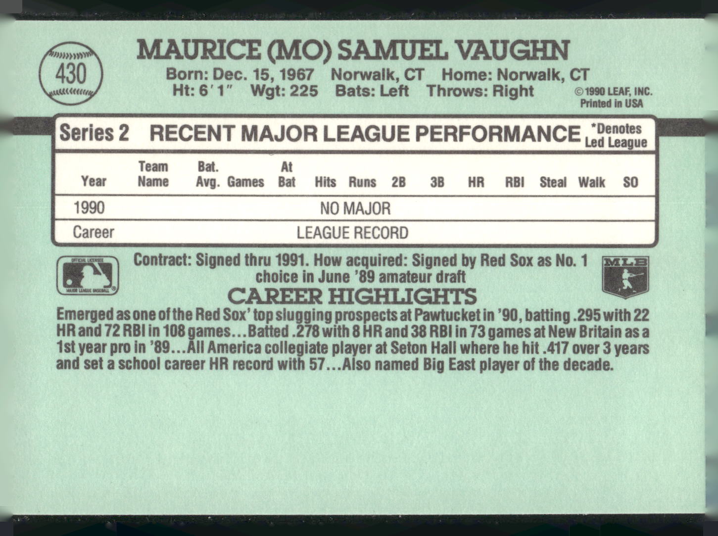 1991 Donruss #430 Mo Vaughn
