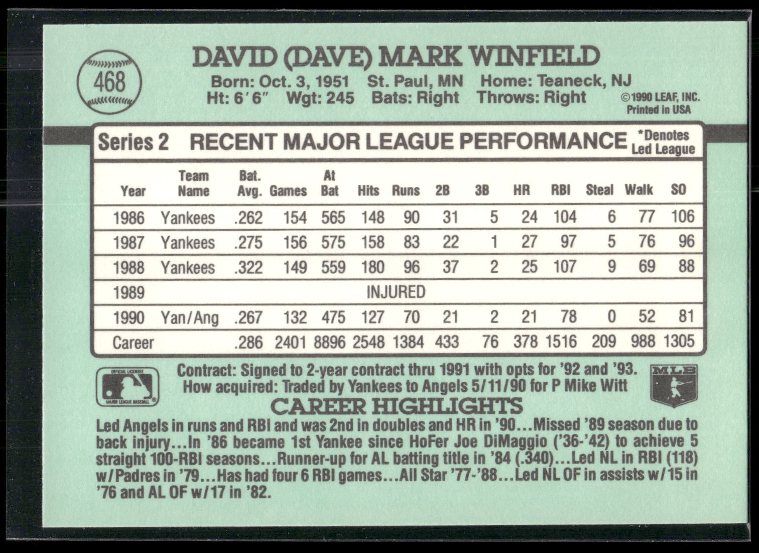 1991 Donruss #468 Dave Winfield