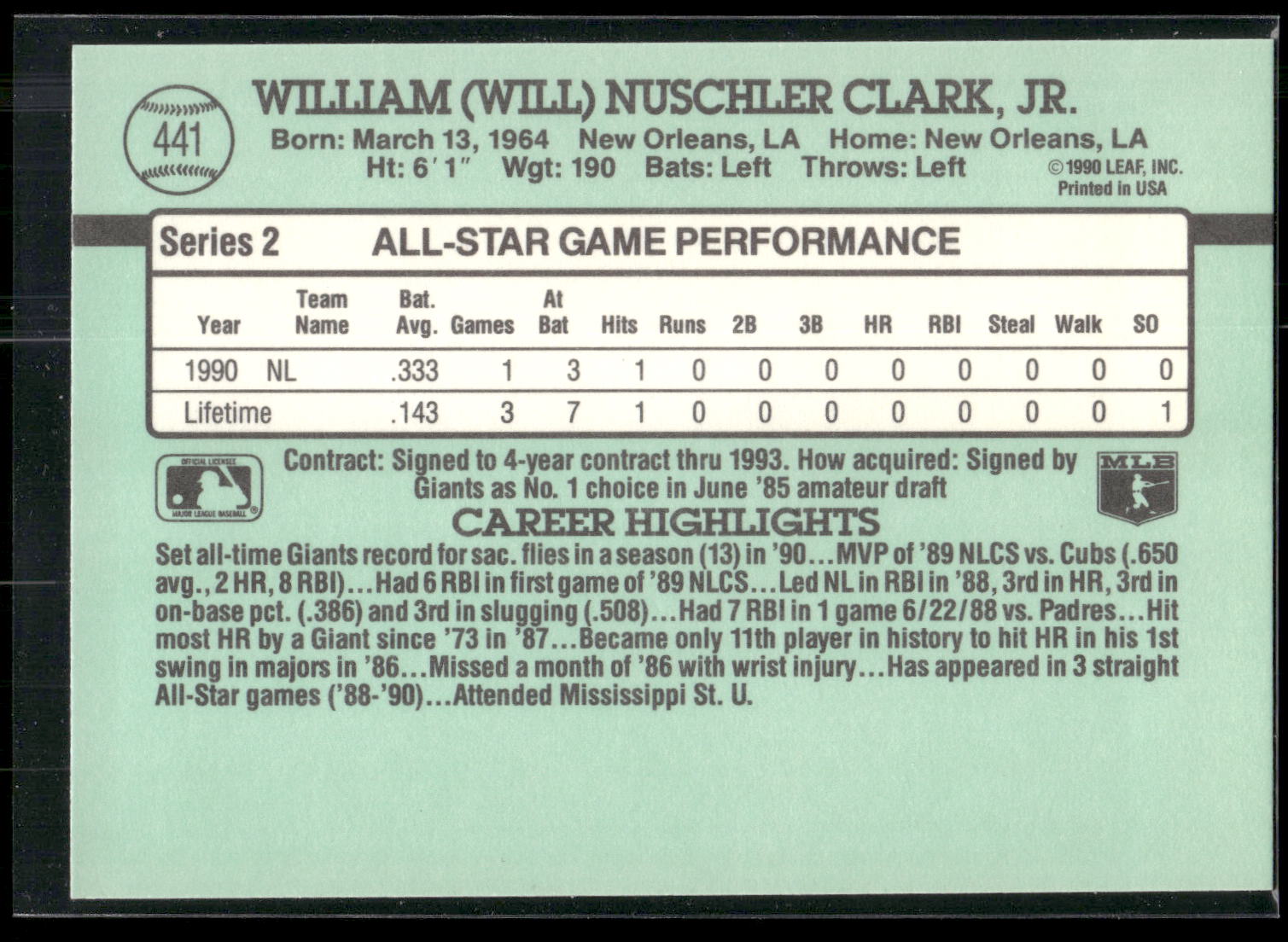 1991 Donruss #441 Will Clark