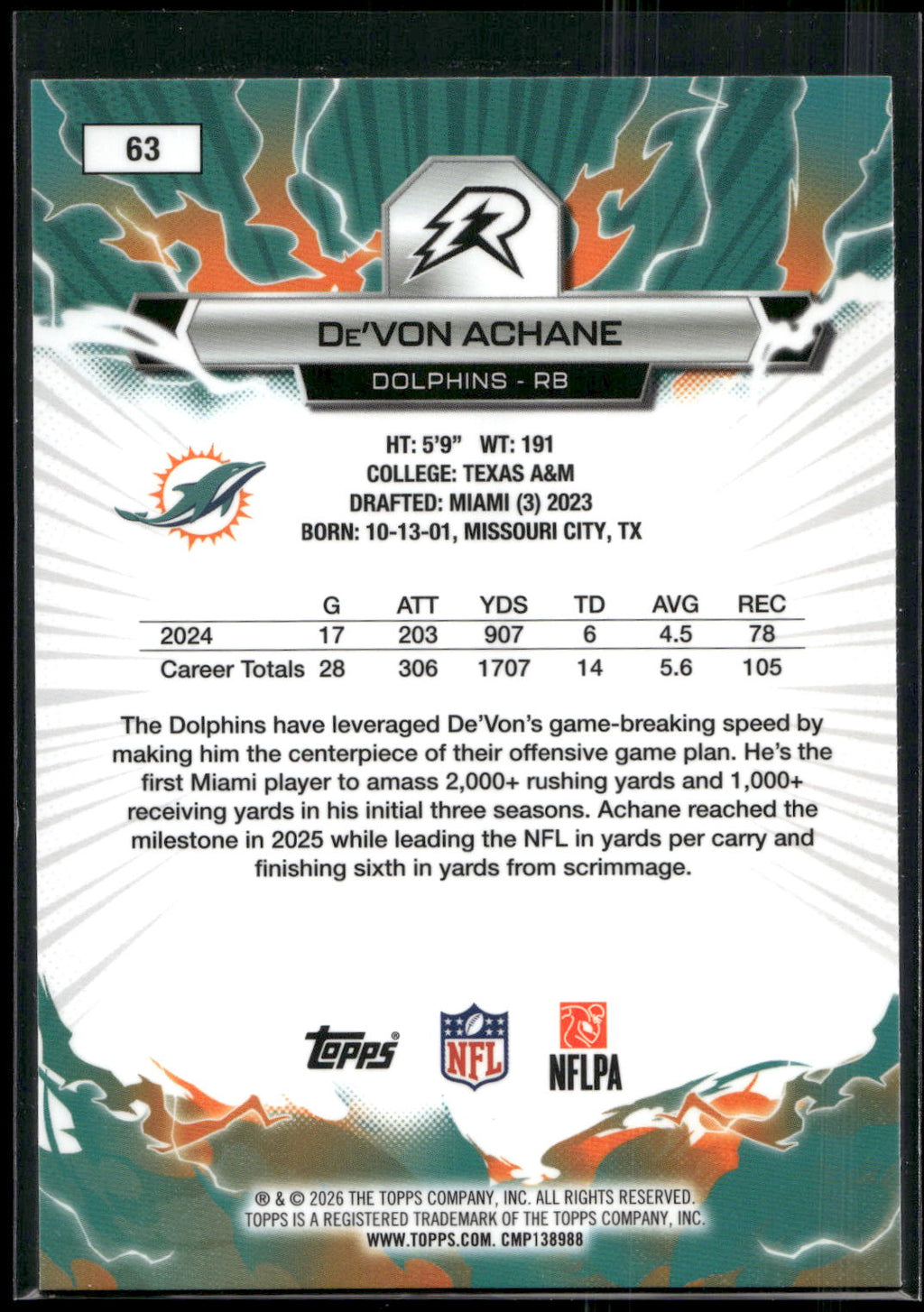 2025 Topps Resurgence #63 De’Von Achane