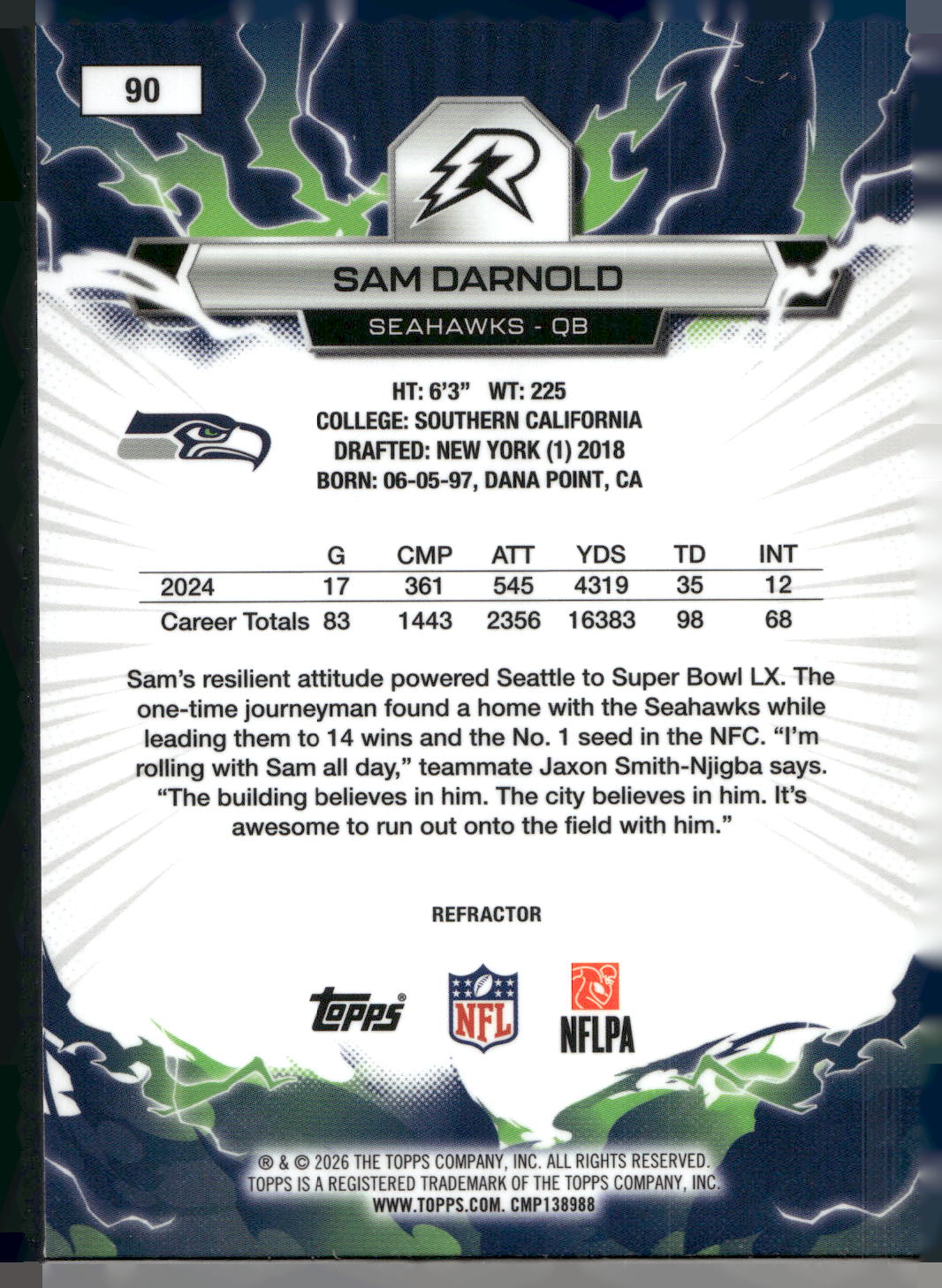 2025 Topps Resurgence #90 Sam Darnold Refractor
