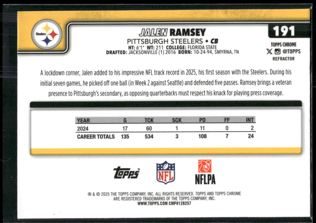2025 Topps Chrome #191 Jalen Ramsey Refractor