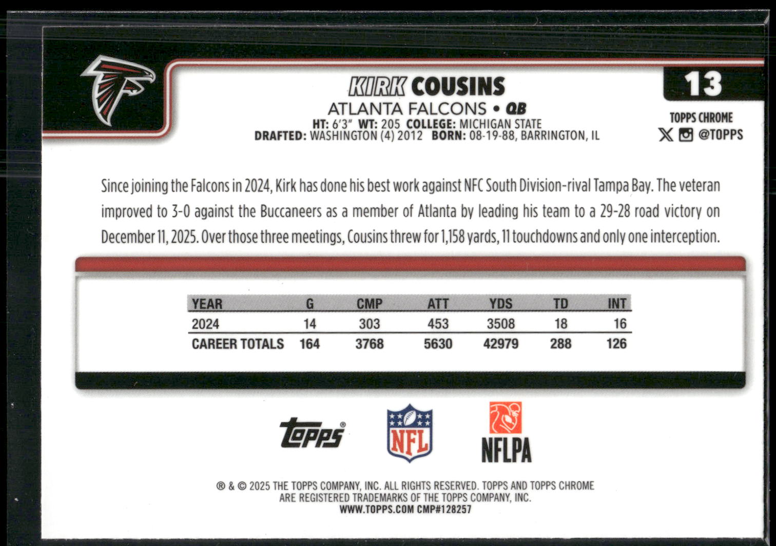 2025 Topps Chrome #13 Kirk Cousins