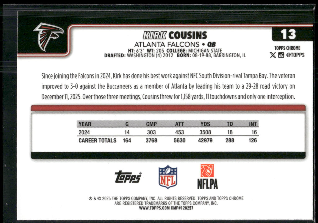 2025 Topps Chrome #13 Kirk Cousins