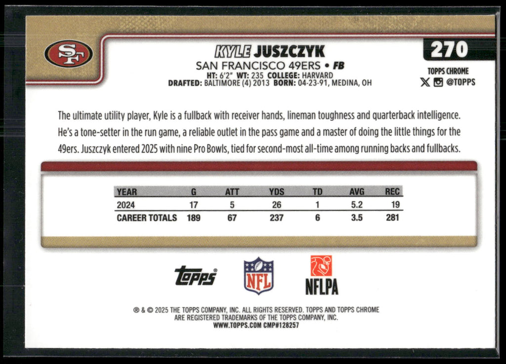 2025 Topps Chrome #270 Kyle Juszczyk