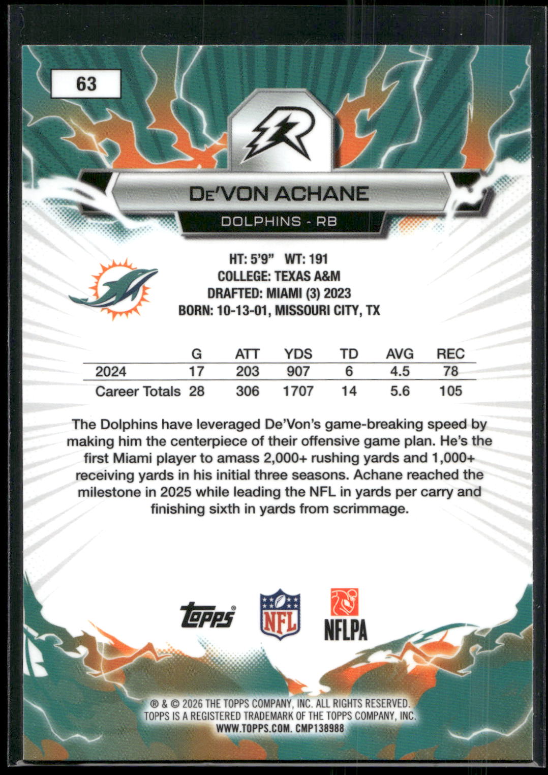 2025 Topps Resurgence #63 De’Von Achane