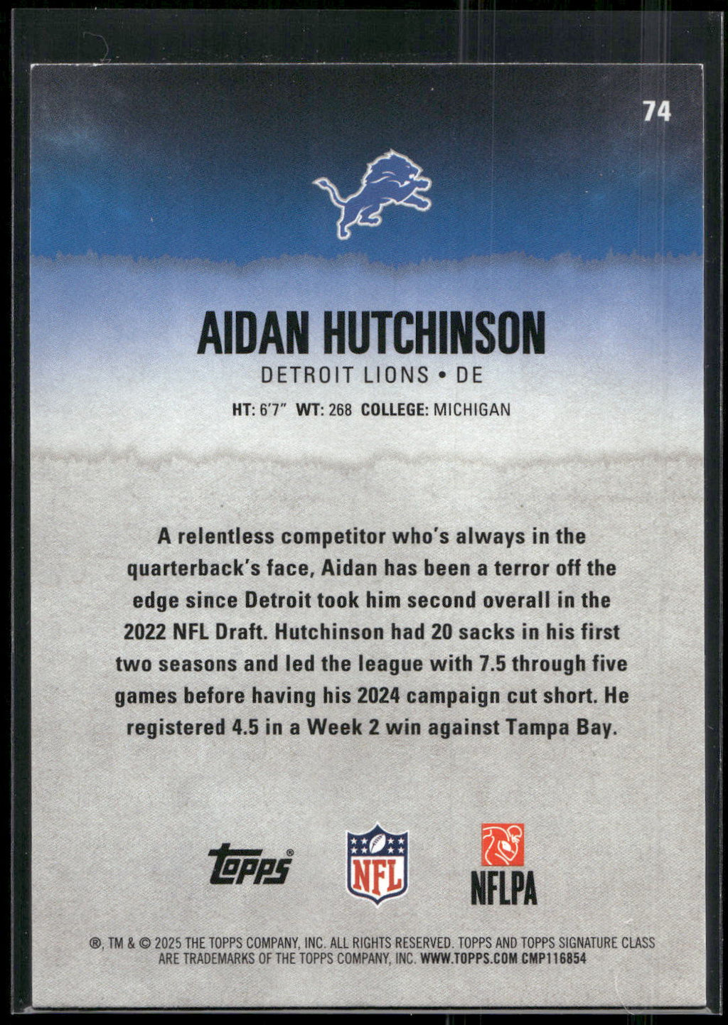 2025 Topps Signature Class #74 Aidan Hutchinson