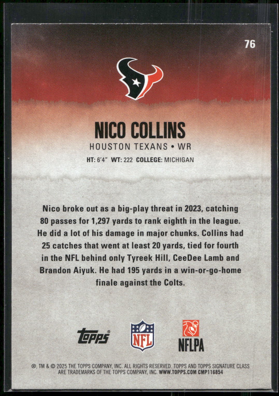 2025 Topps Signature Class #76 Nico Collins