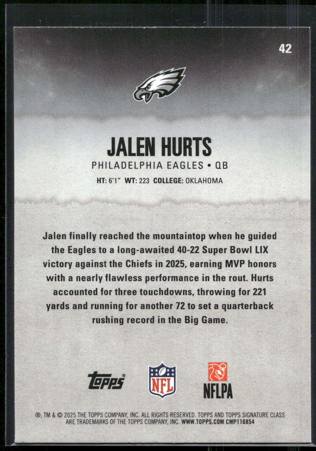 2025 Topps Signature Class #42 Jalen Hurts