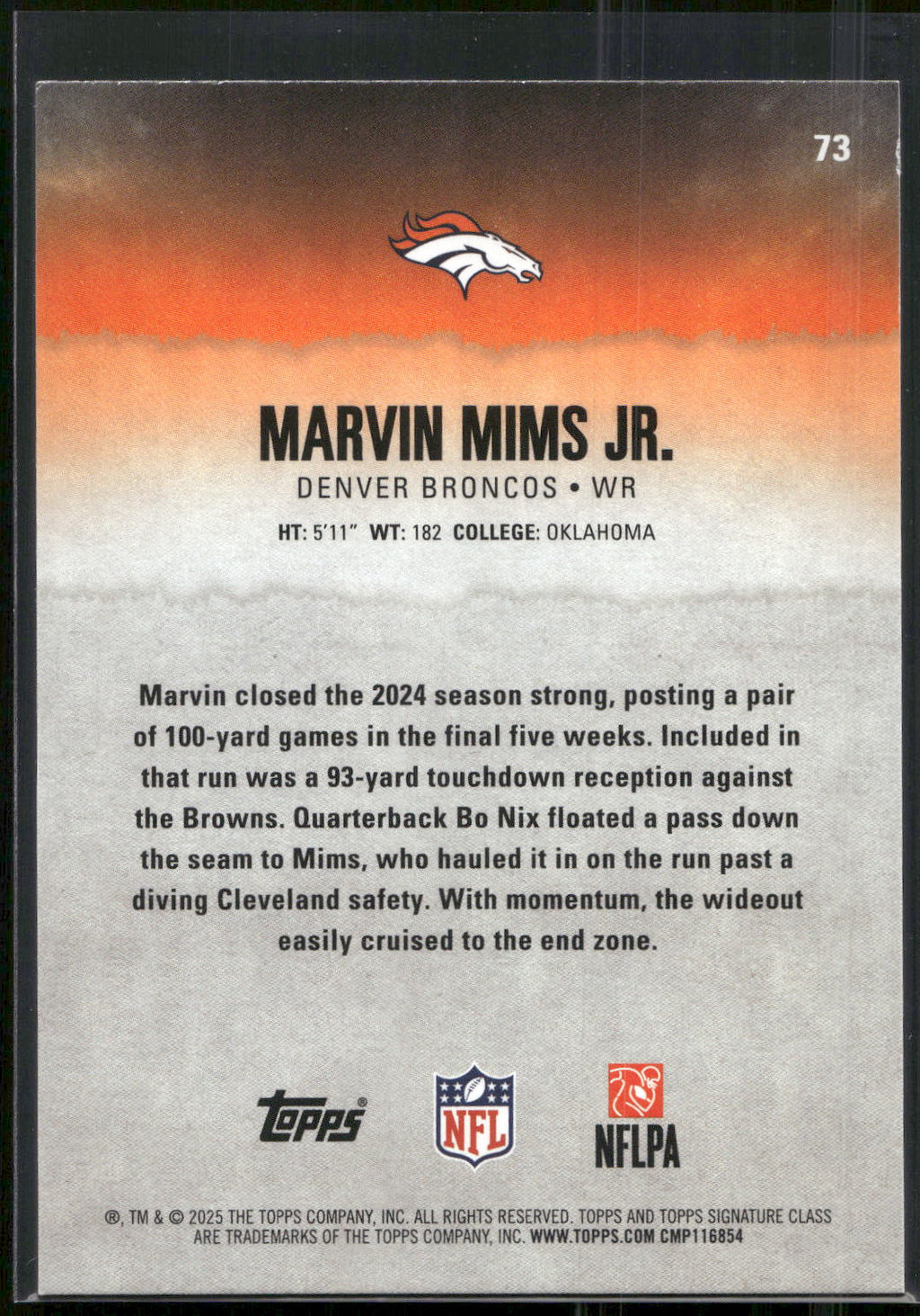 2025 Topps Signature Class #73 Marvin Mims Jr.