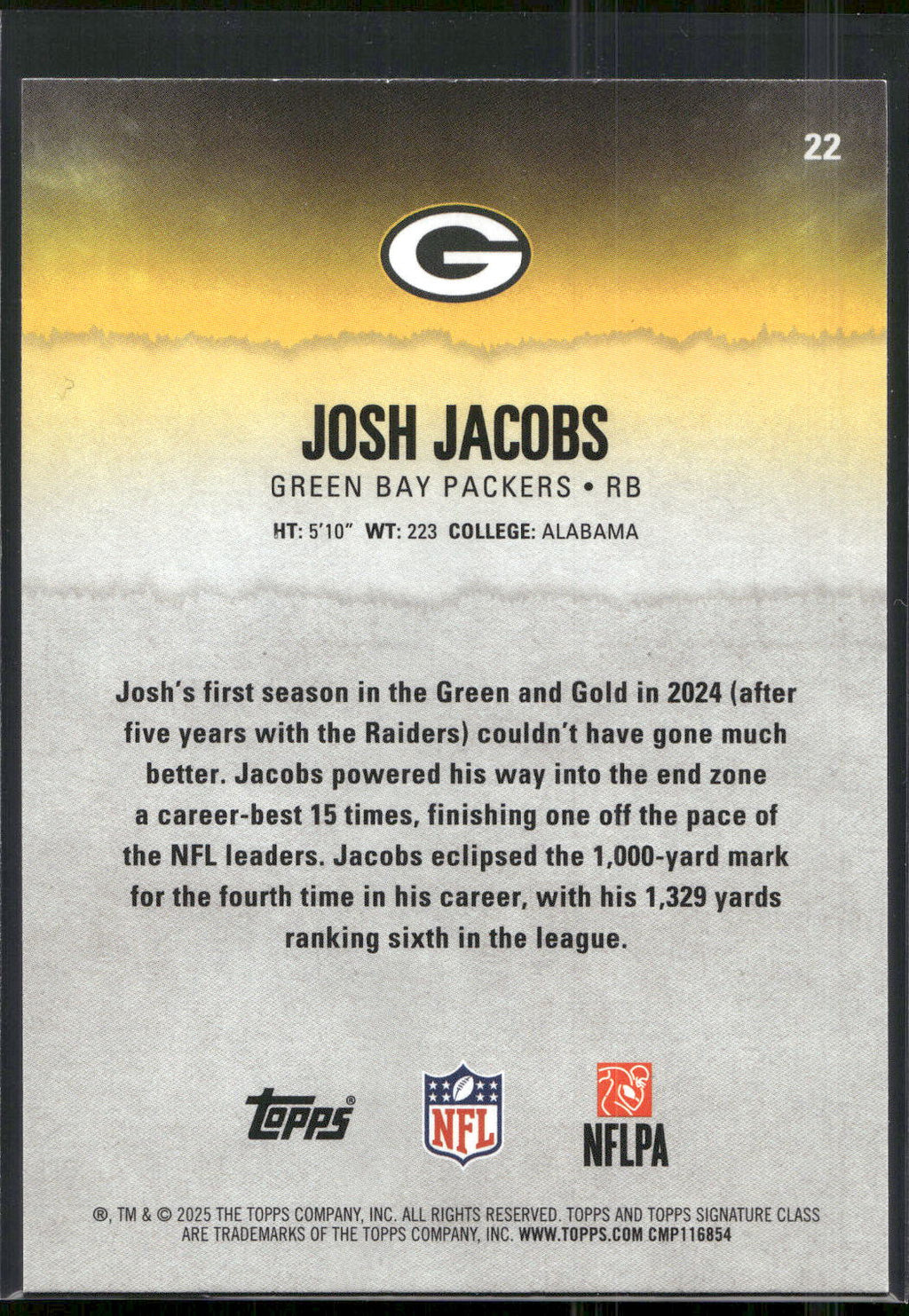 2025 Topps Signature Class #22 Josh Jacobs