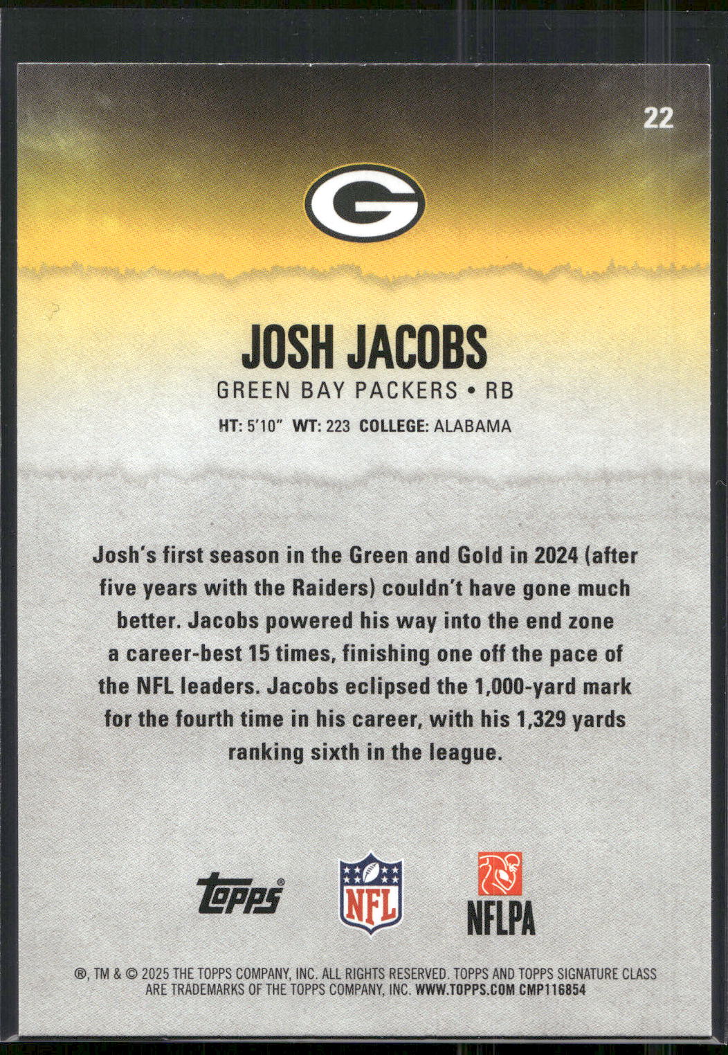 2025 Topps Signature Class #22 Josh Jacobs