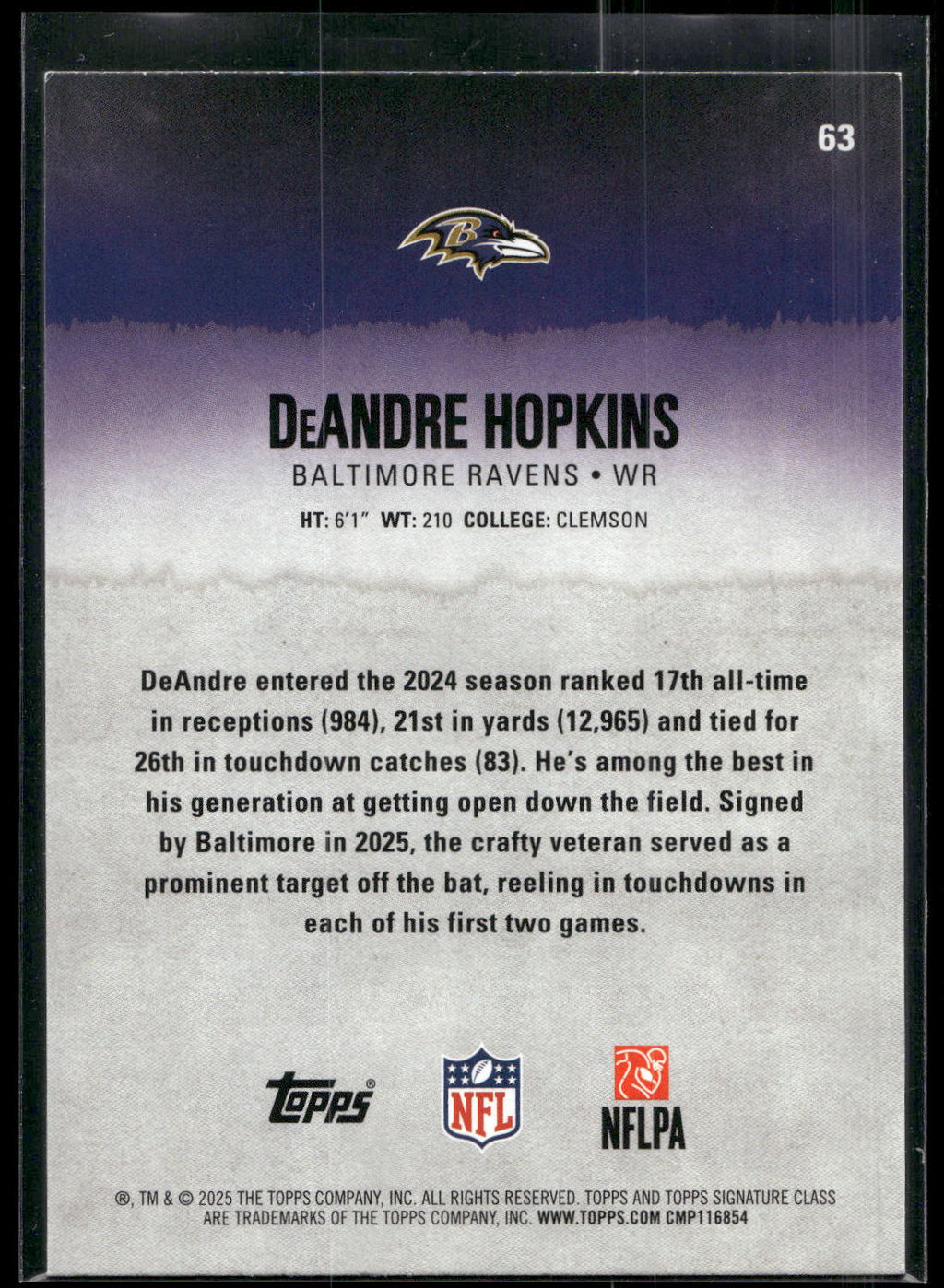 2025 Topps Signature Class #63 DeAndre Hopkins