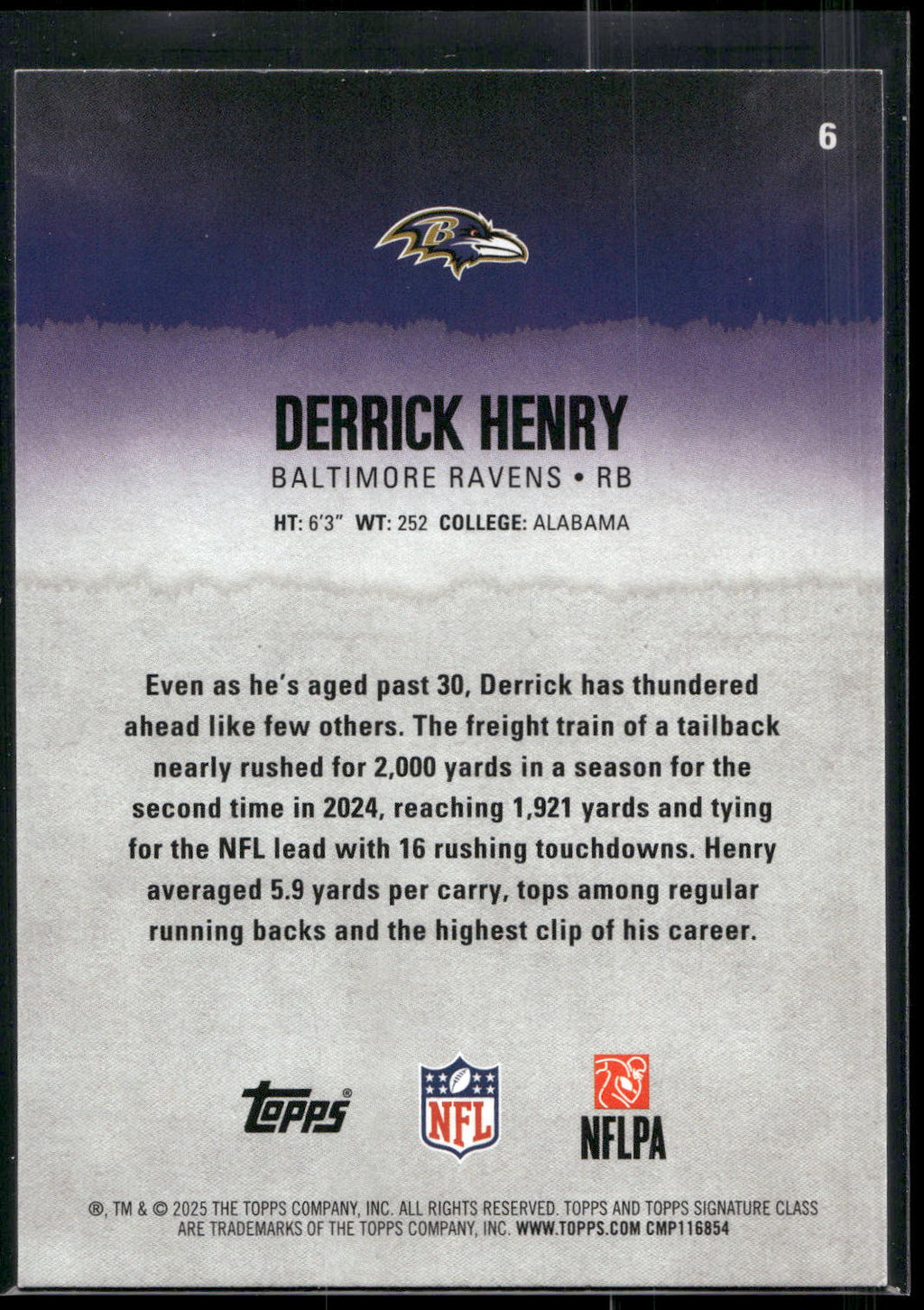 2025 Topps Signature Class #6 Derrick Henry