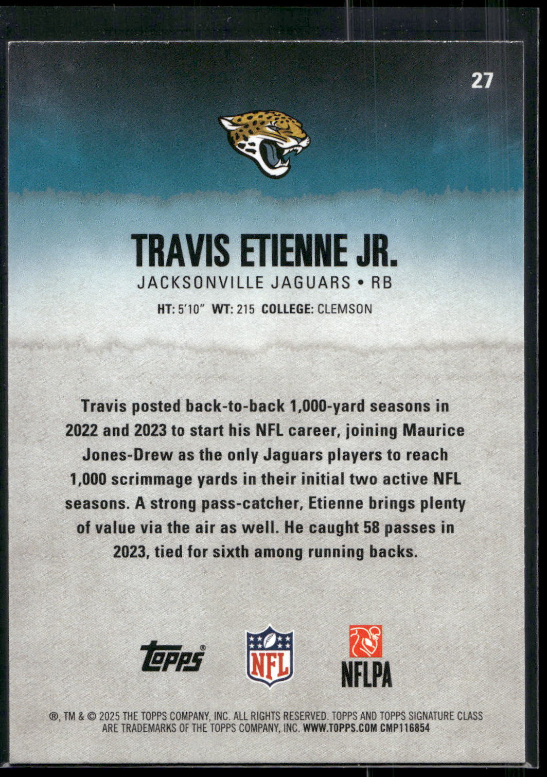 2025 Topps Signature Class #27 Travis Etienne Jr.
