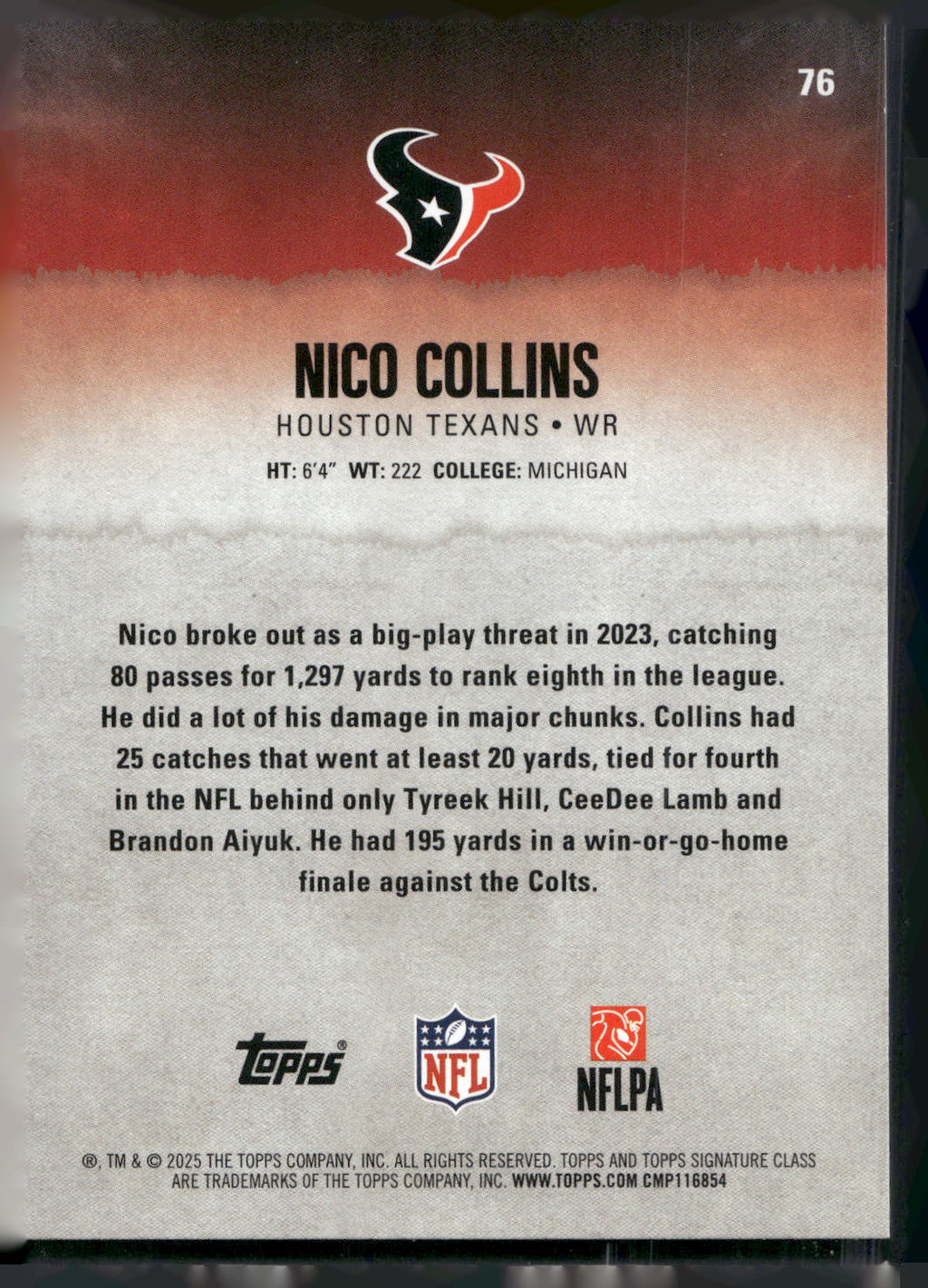 2025 Topps Signature Class #76 Nico Collins