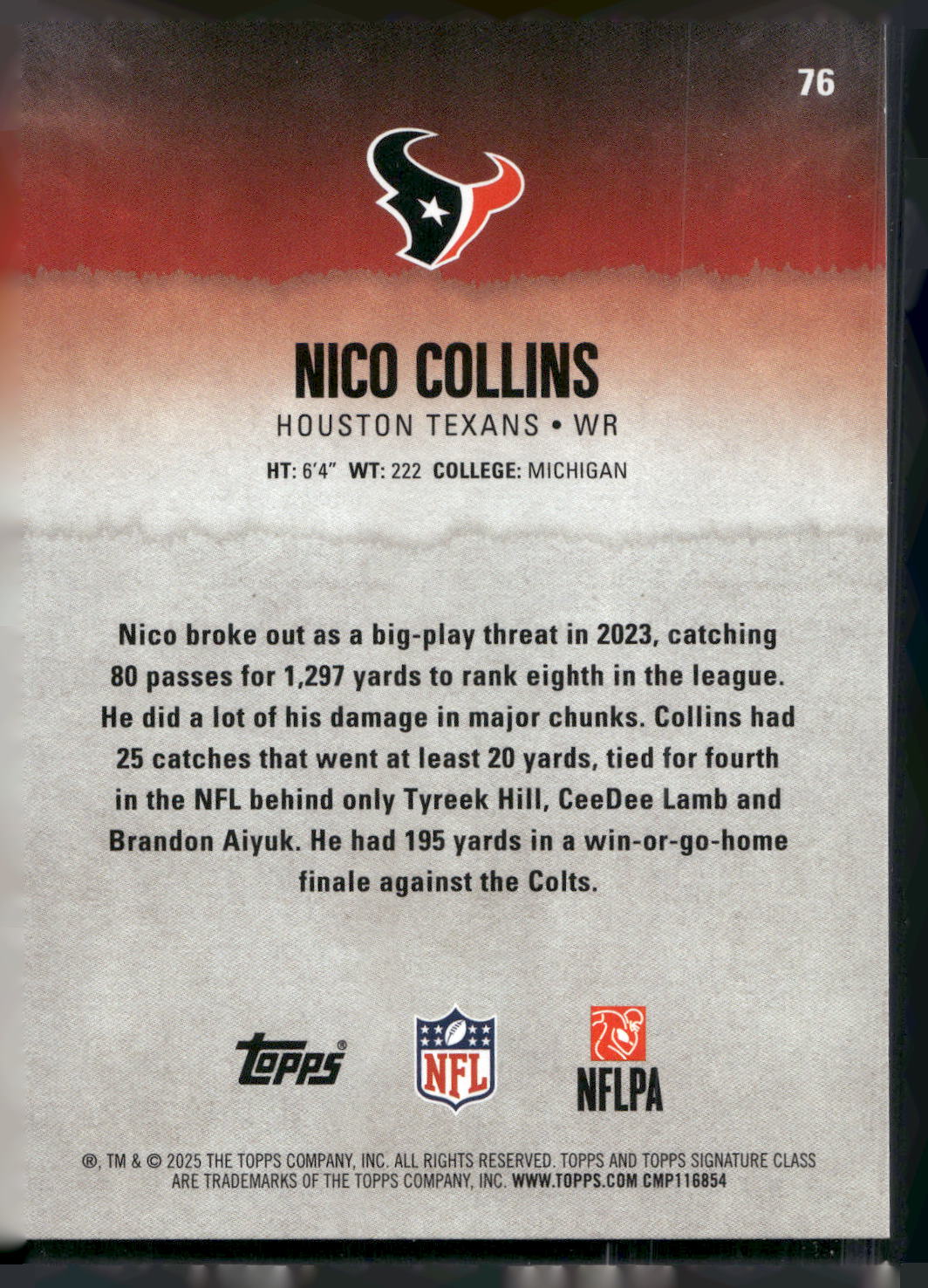 2025 Topps Signature Class #76 Nico Collins