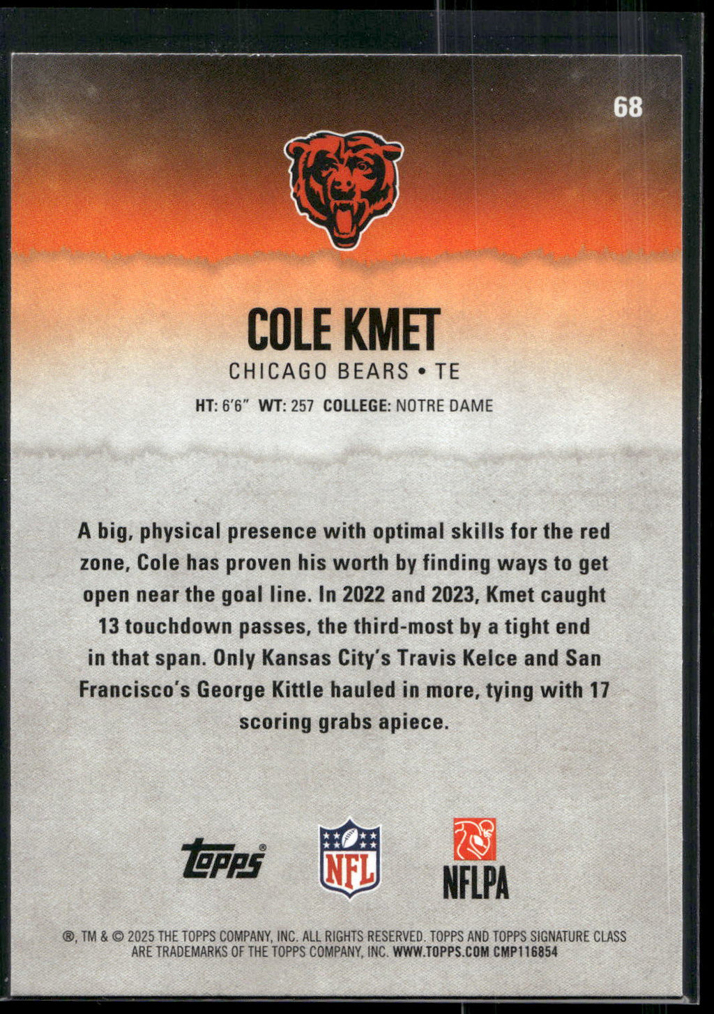 2025 Topps Signature Class #68 Cole Kmet