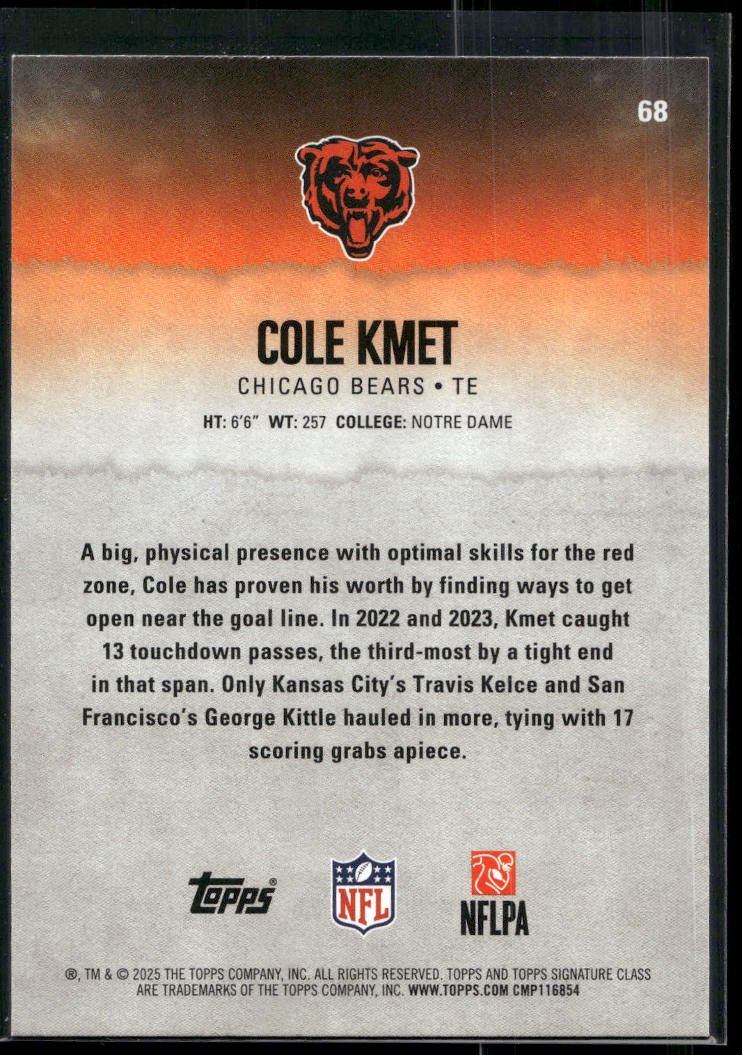 2025 Topps Signature Class #68 Cole Kmet