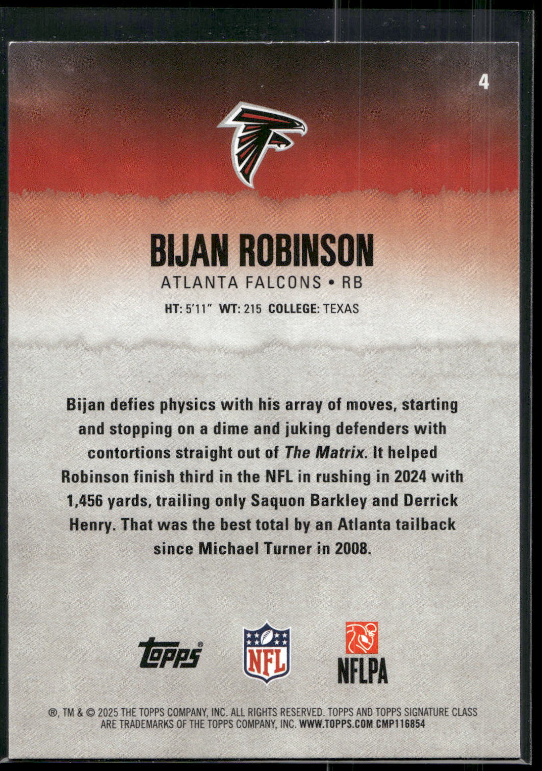 2025 Topps Signature Class #4 Bijan Robinson