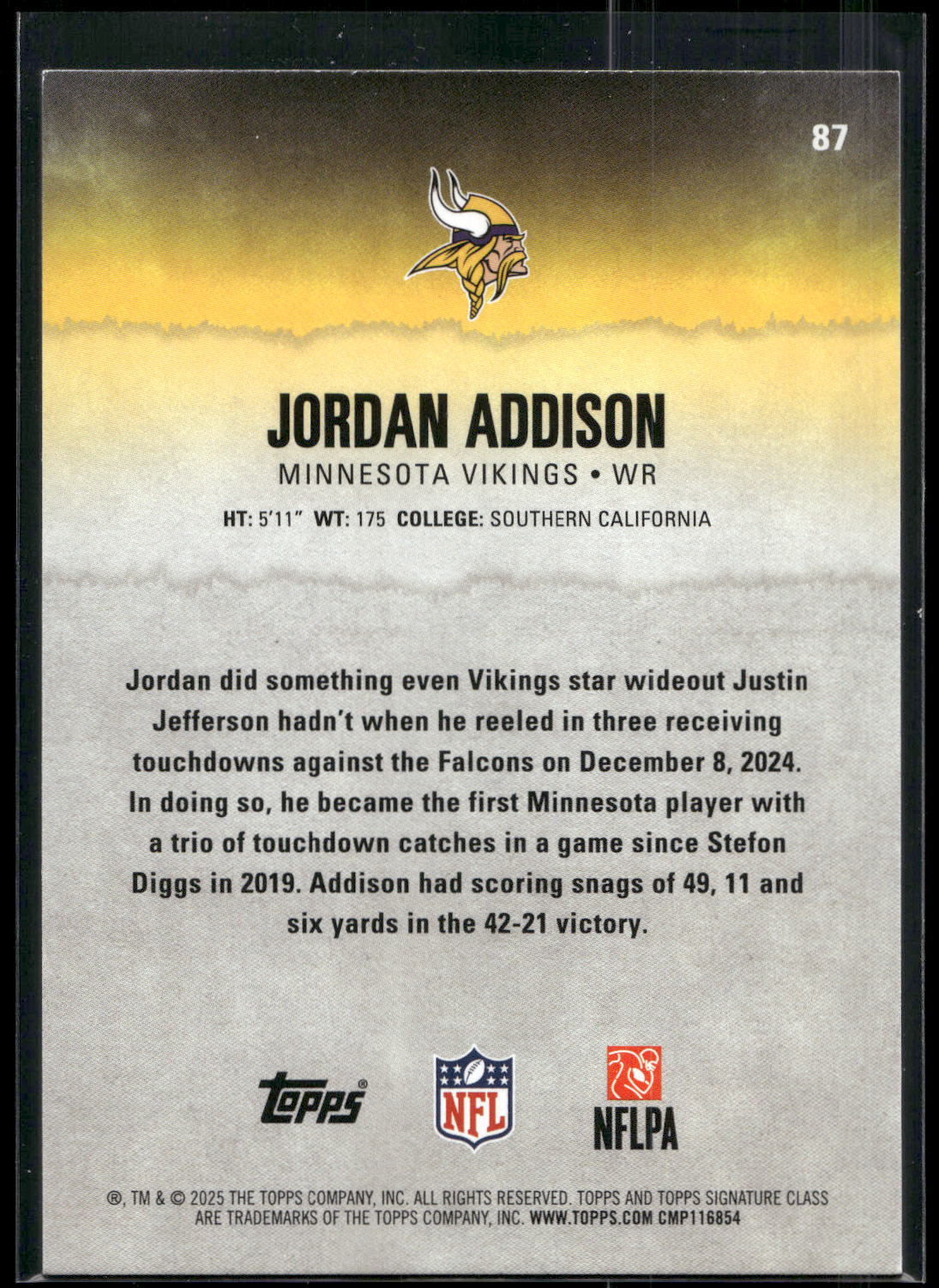 2025 Topps Signature Class #87 Jordan Addison