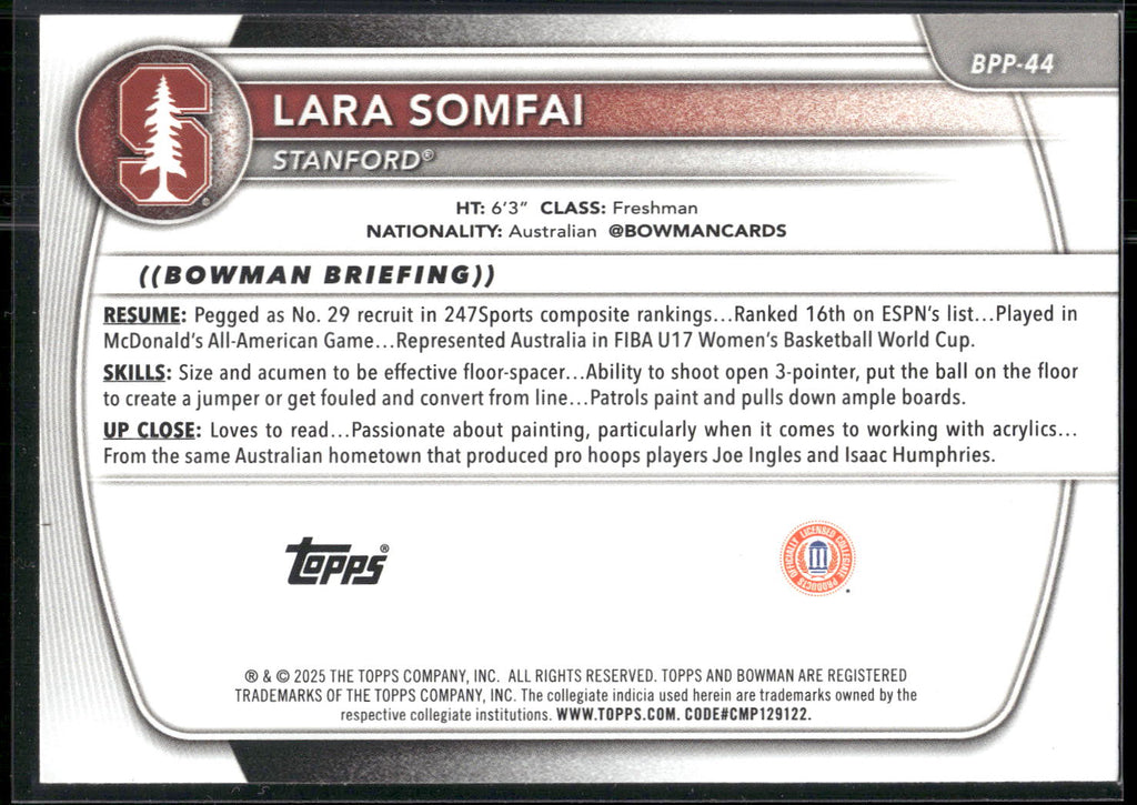 2025-26 Bowman #BPP-44 Lara Somfai Prospects