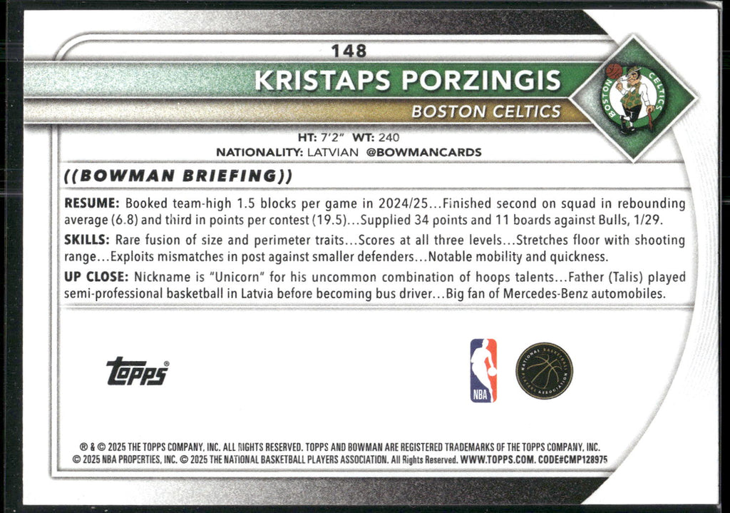 2025-26 Bowman #148 Kristaps Porzingis