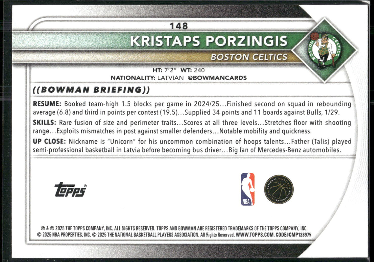2025-26 Bowman #148 Kristaps Porzingis