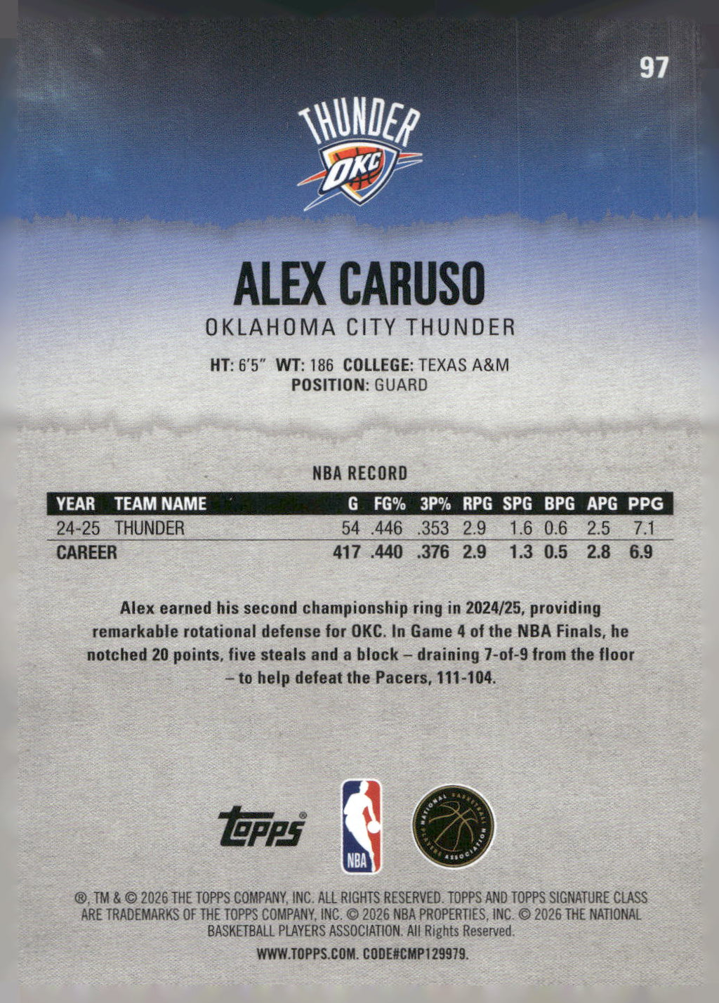 2025-26 Topps Signature Class #97 Alex Caruso
