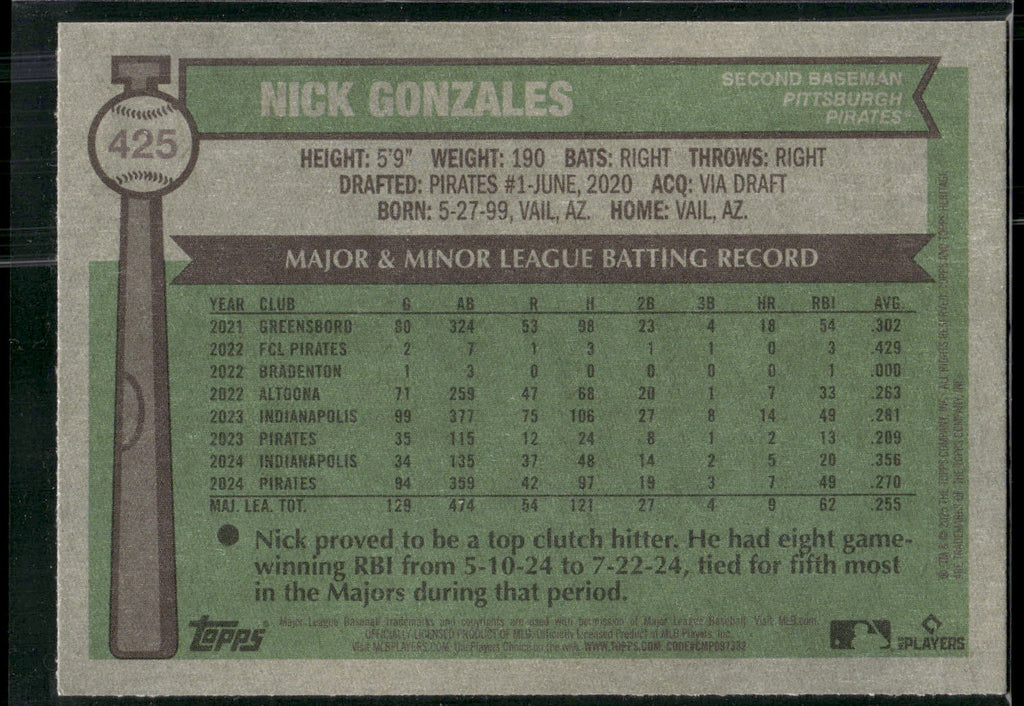 2025 Topps Heritage #425 Nick Gonzales