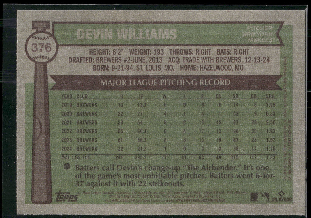 2025 Topps Heritage #376 Devin Williams