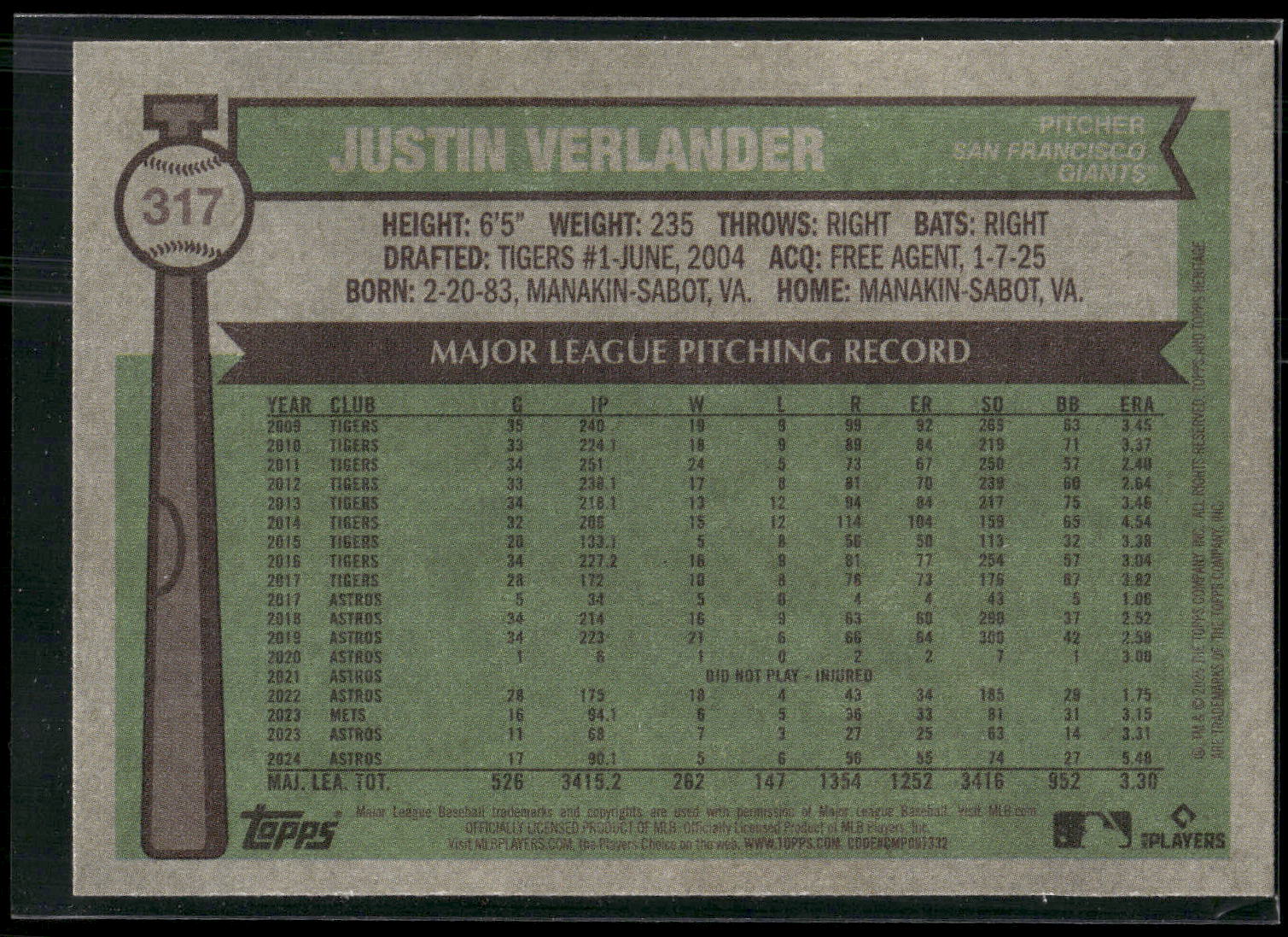 2025 Topps Heritage #317 Justin Verlander