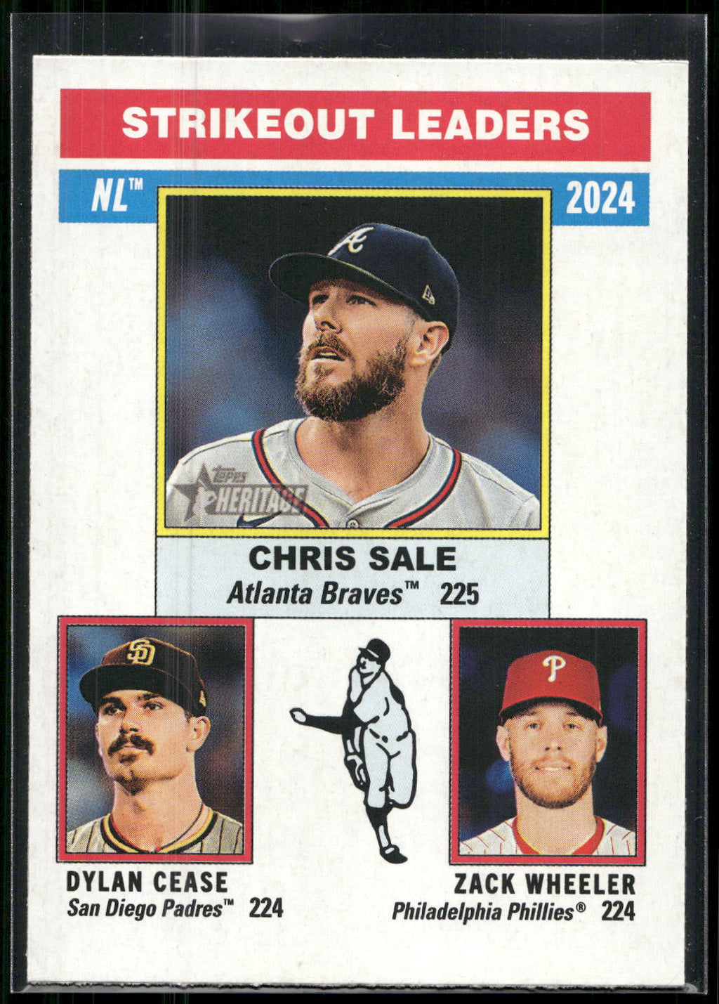 2025 Topps Heritage #203 NL Strikeout (Zack Wheeler / Dylan Cease / Chris Sale)